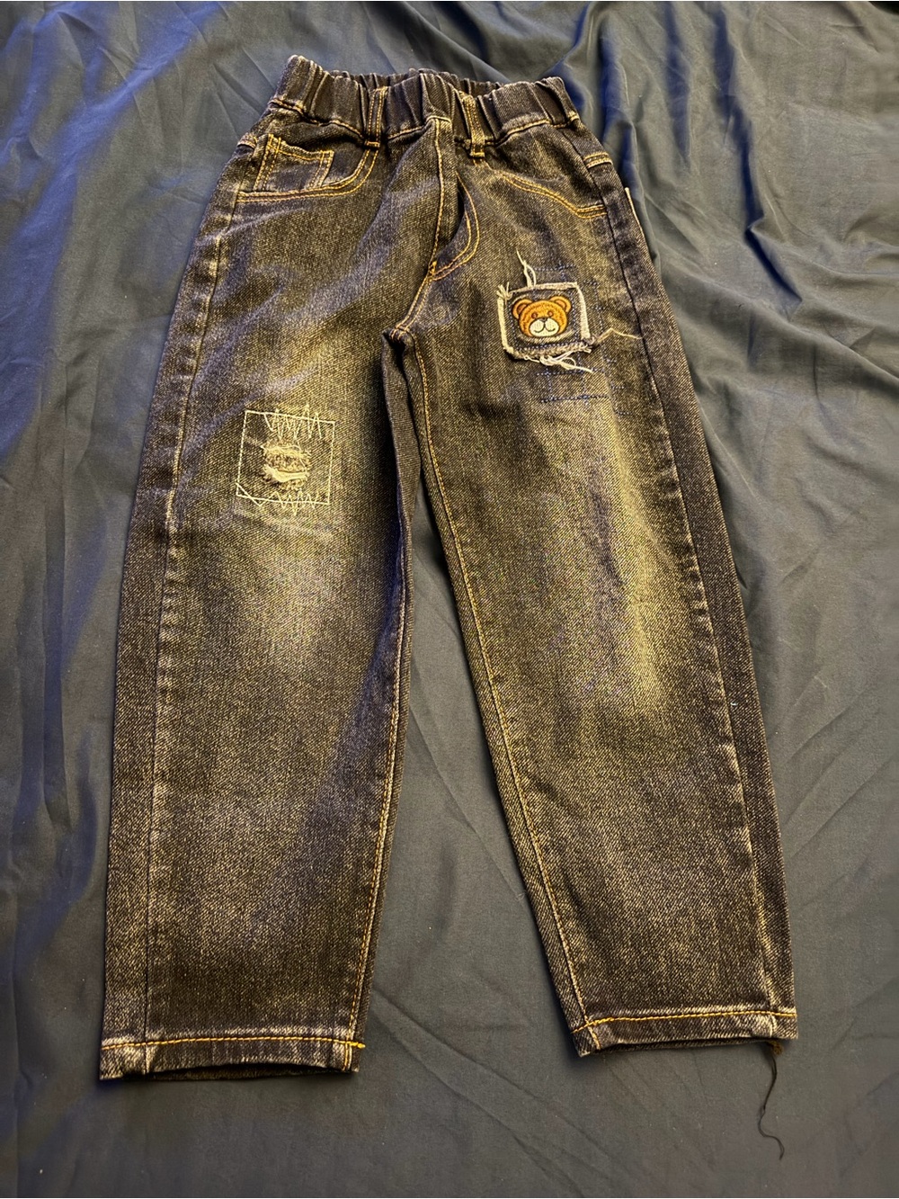 Blue Washed kids Jeans with Bear Patch